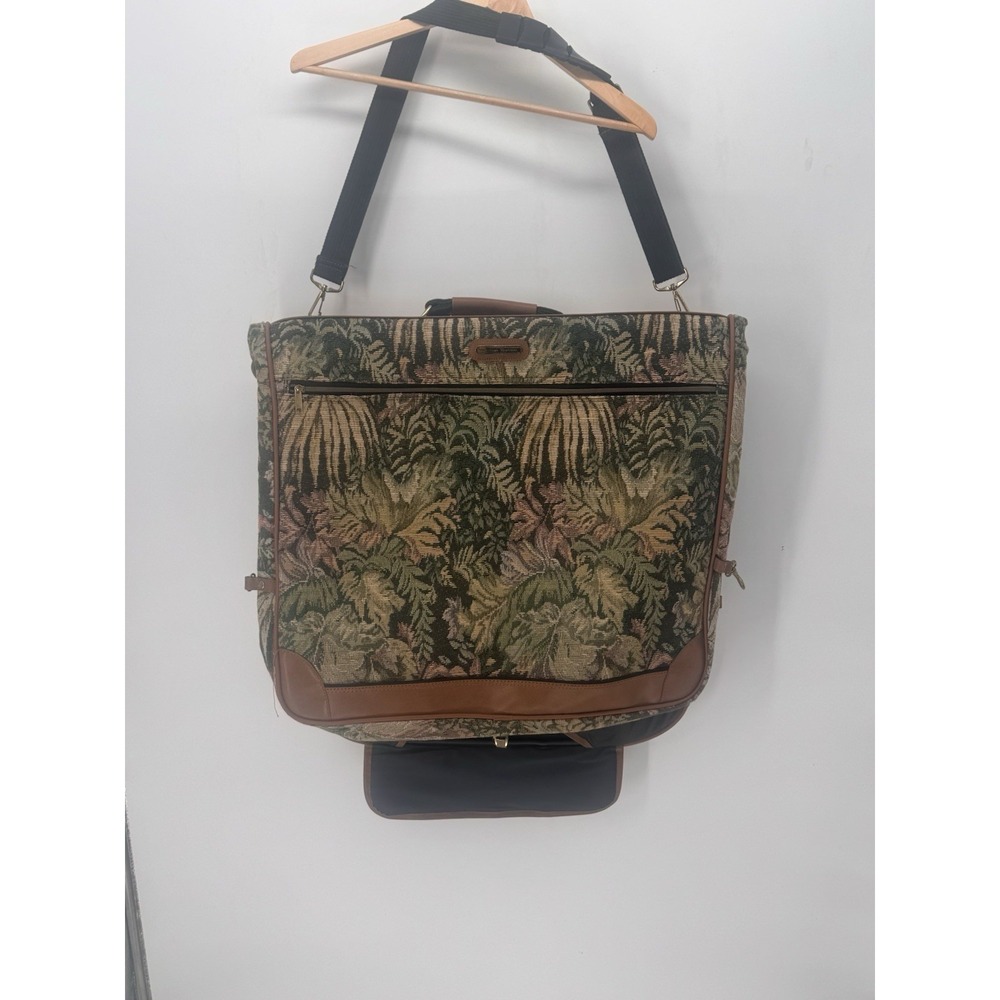Vintage American Tourister Tapestry Garment Bag Floral Botanical Suit Case Hook
